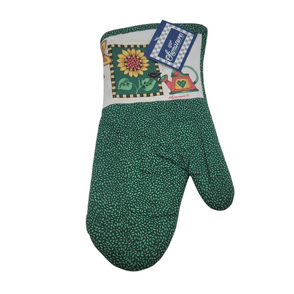 Vtg Signature Kitchen Collection Garden Sunflower Cotton Oven Mitt Watering Can